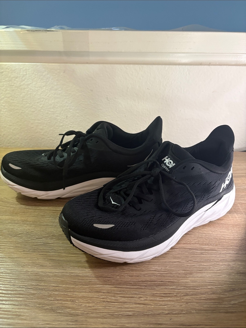 Hoka Clifton 8 Black and White Women's Athletic Running Shoes - Picture 6 of 9